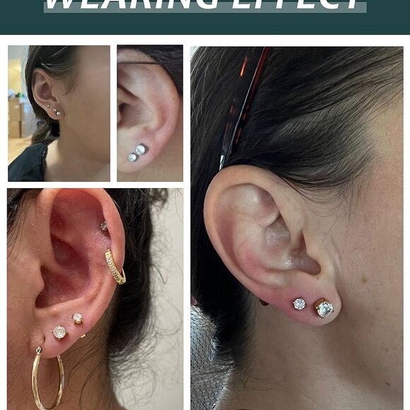 Set of 4 Hypoallergenic Silver CZ Stud Earrings for Men and Women, Includes 3-6m - Picture 4 of 7